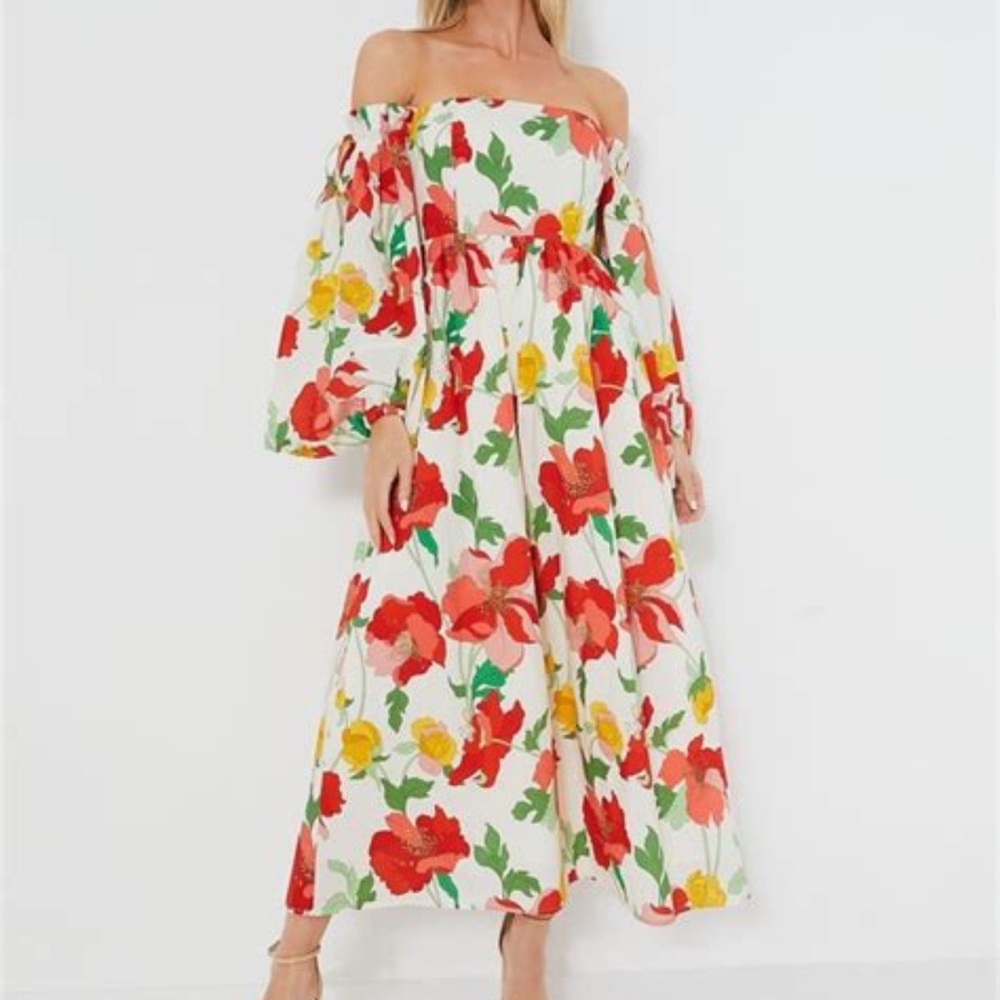 Floral Off-Shoulder Marigold Maxi Dress